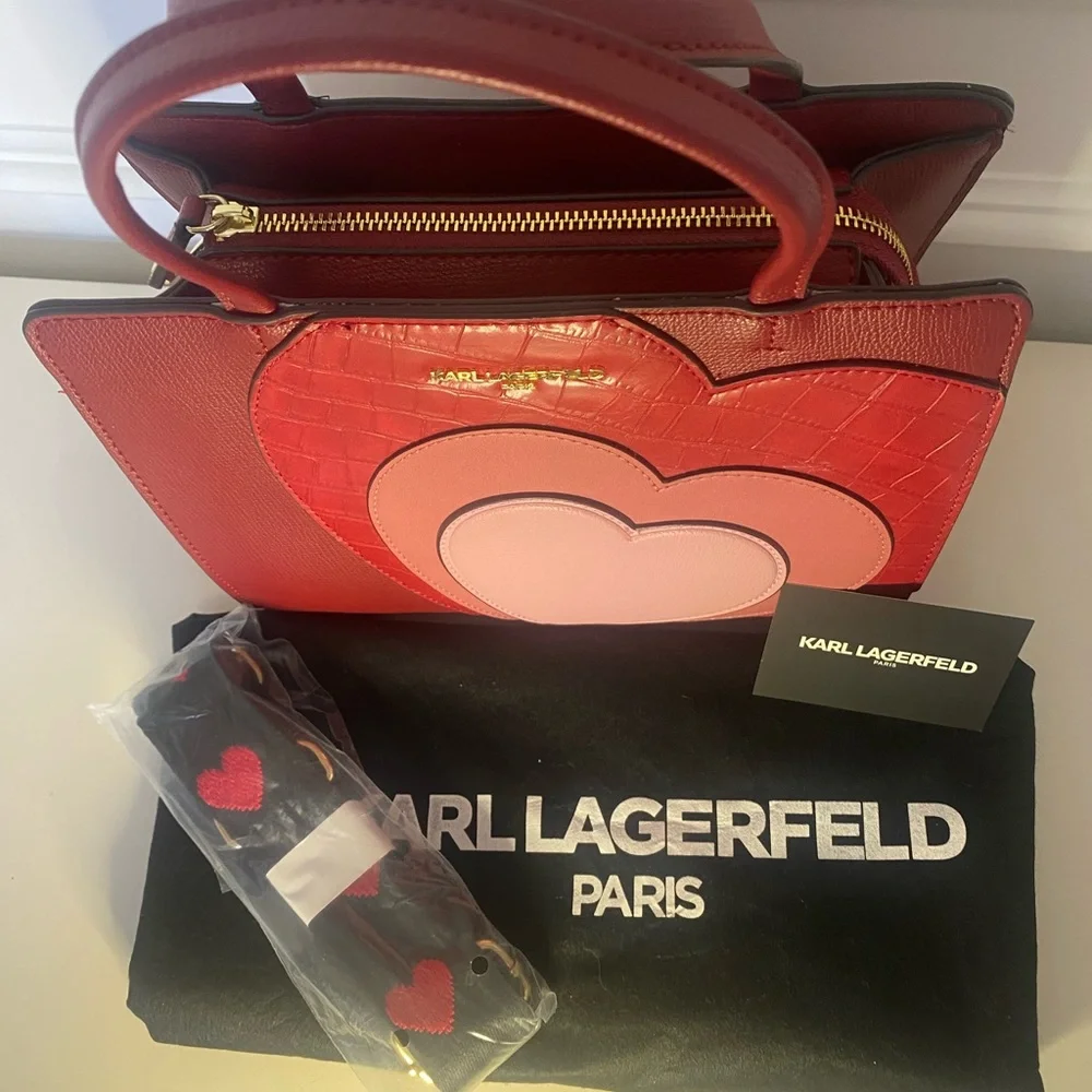 Karl Lagerfeld Red and Pink Heart Tote Bag - Picture 2 of 8